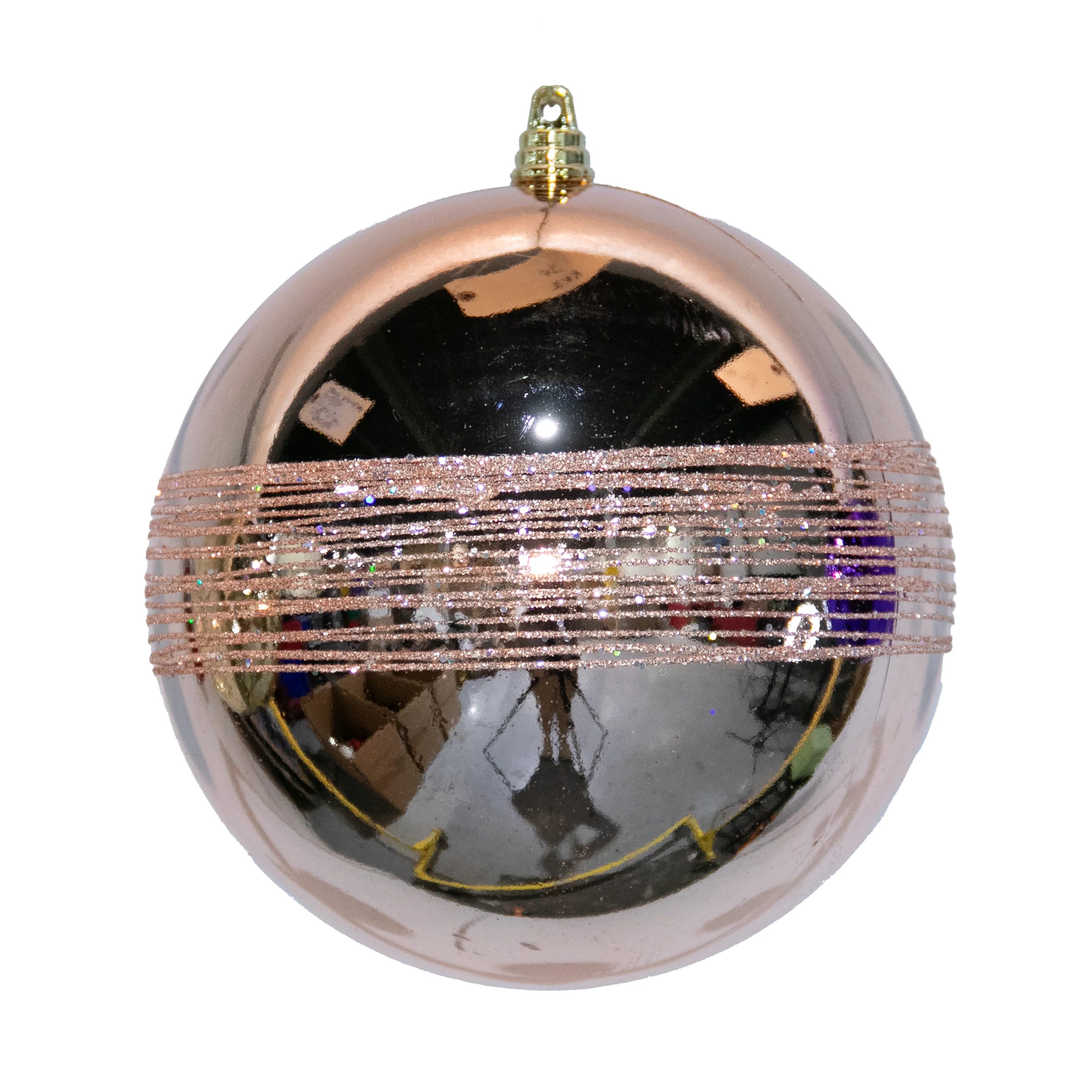 Shatterproof Rose Gold W/Sand Gold Glitter Ball Ornament, 5" (120MM)