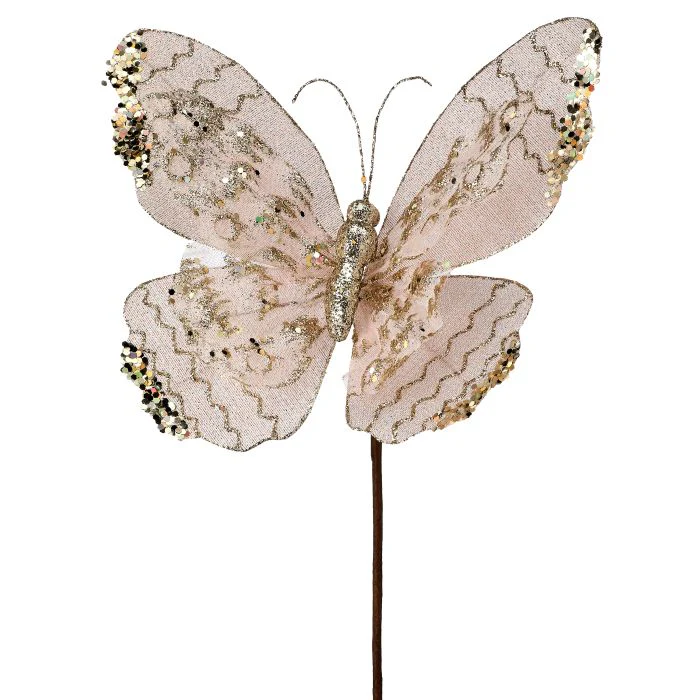 Sheer Organza/Sequin Butterfly Stem, 17" (Blush)