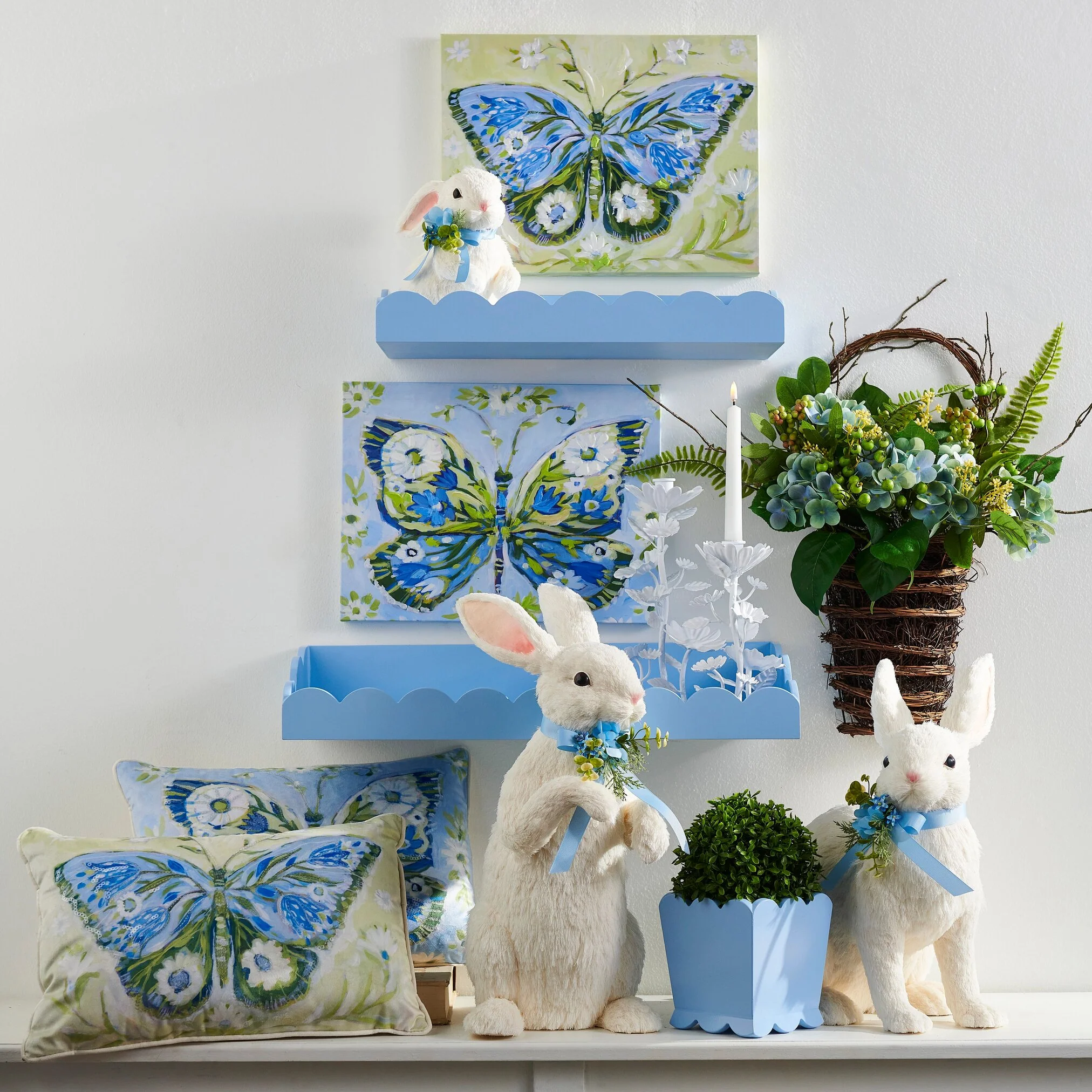 Sisal Bunny W/ Blue Bow Figurine, 20" - Image 2