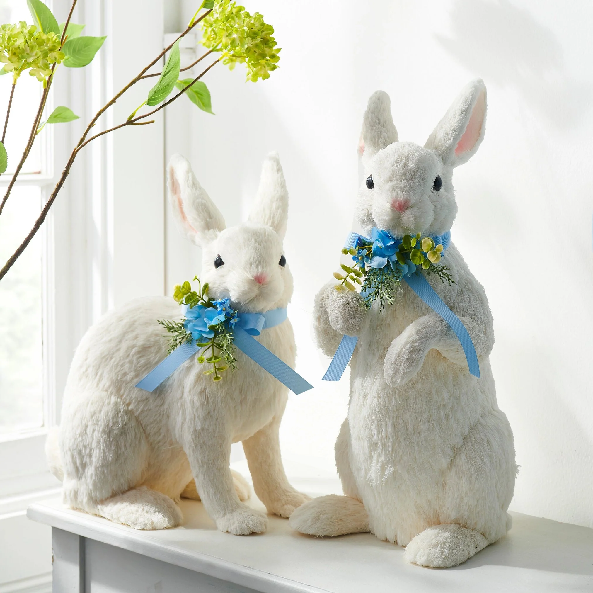 Sisal Bunny W/ Blue Bow Figurine, 20" - Image 3