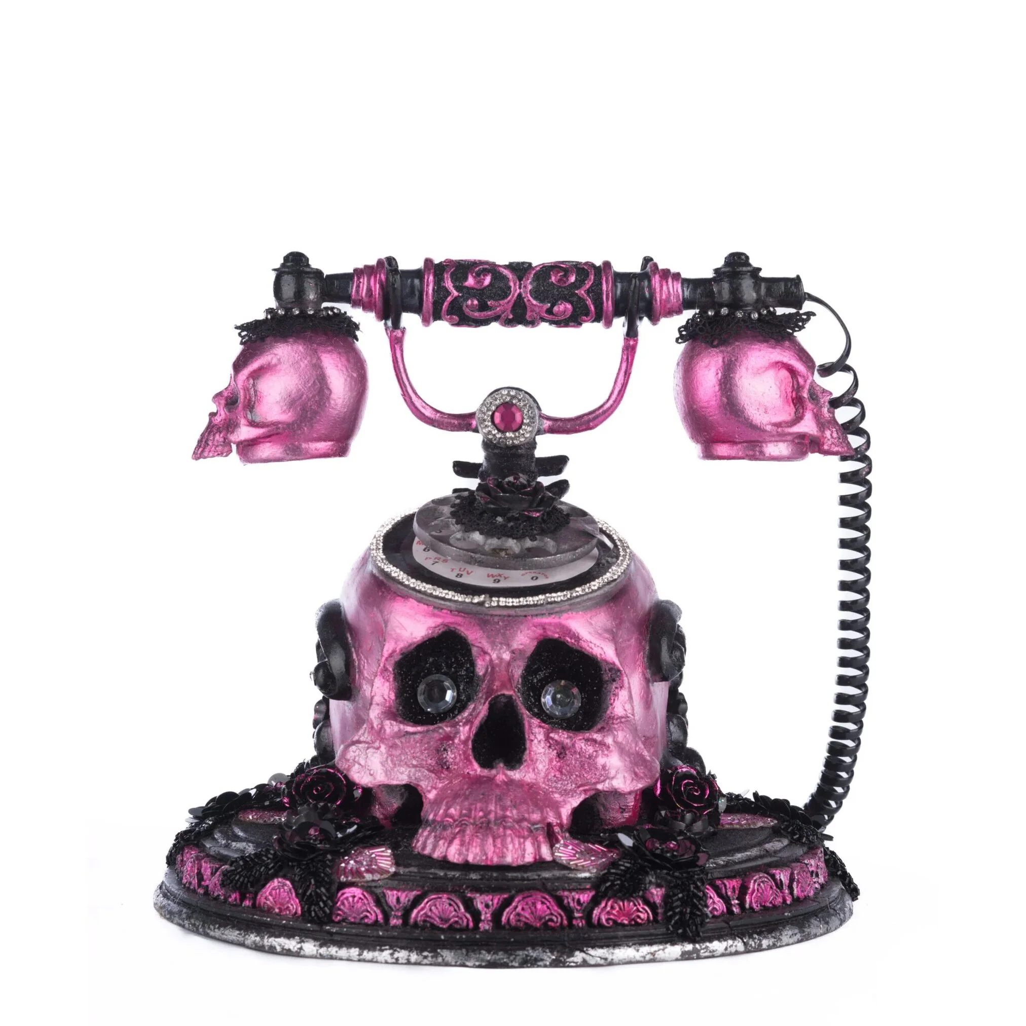 Skull And Roses Phone Tabletop Figurine, 10.5"