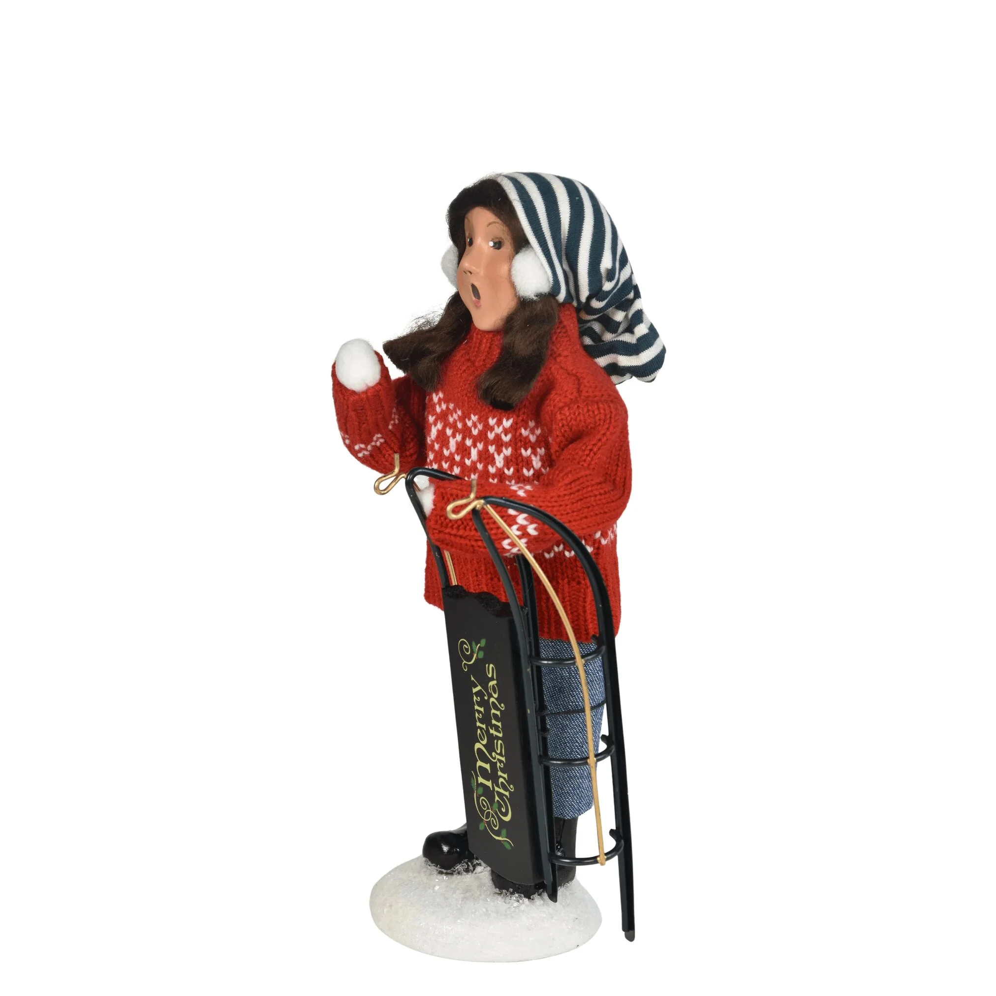 Sledding Girl Caroler Figurine, 10" - Image 5
