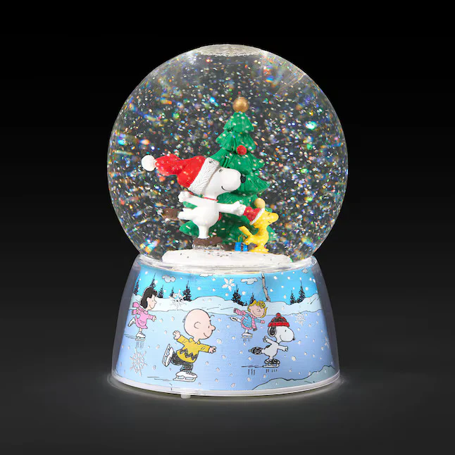 Snoopy and Woodstock Skating Musical LED Swirl Snow Globe, 6.25"