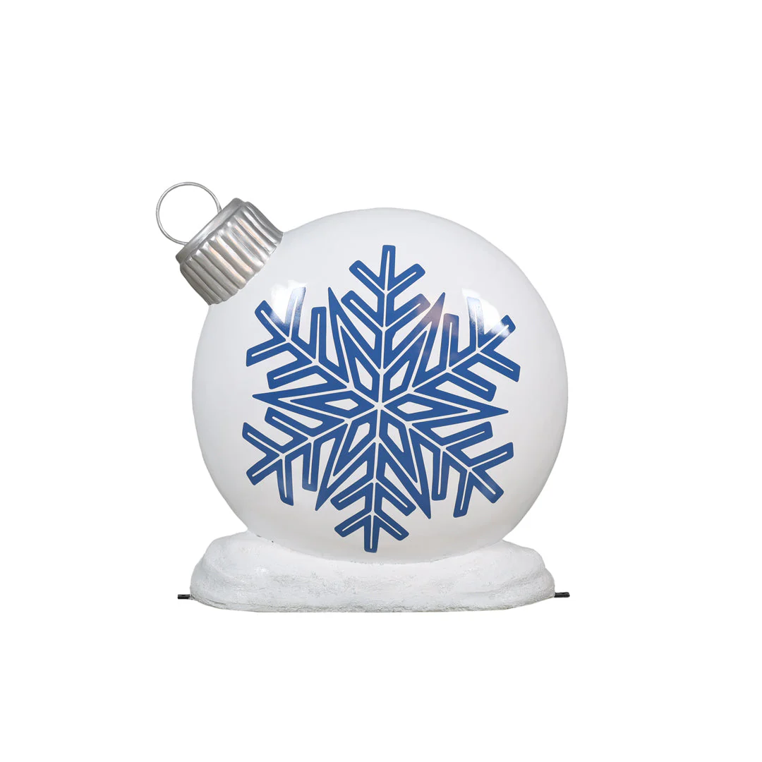 Large Fiberglass Snowflakes Flat Ornament Decoration, White / Blue, 36"