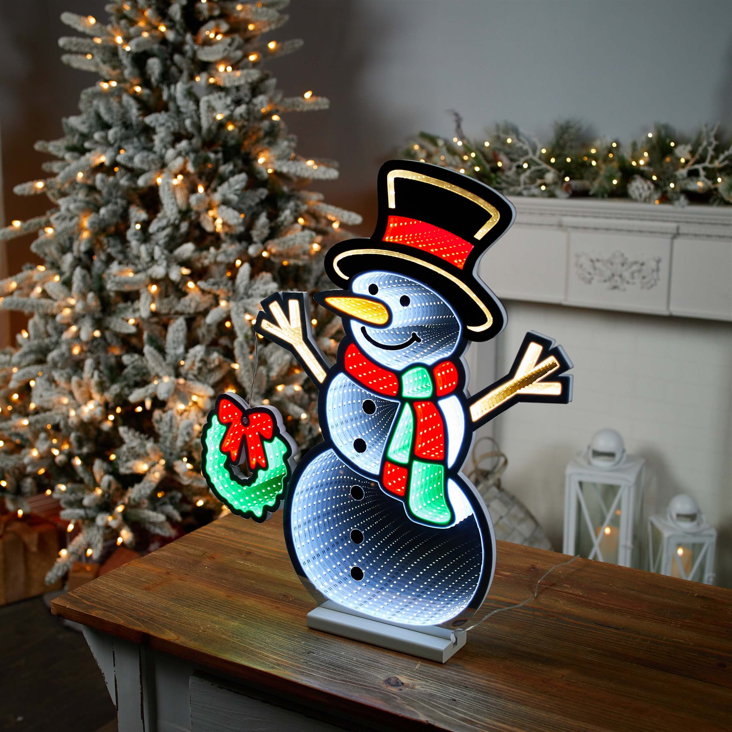 Snowman w/Wreath Infinity Light,  Acrylic w/UL Plug, 23.5" - Image 2
