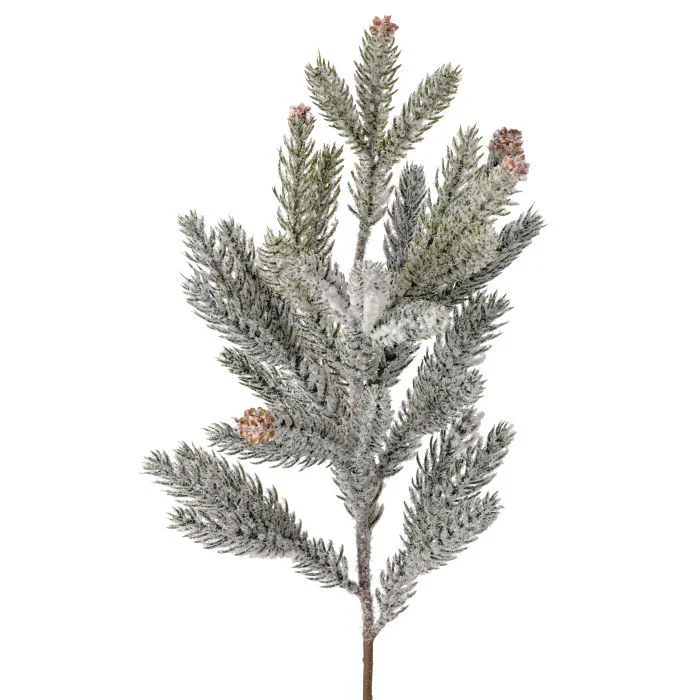 Snowy Evergreen Spray w/Cone, 19"