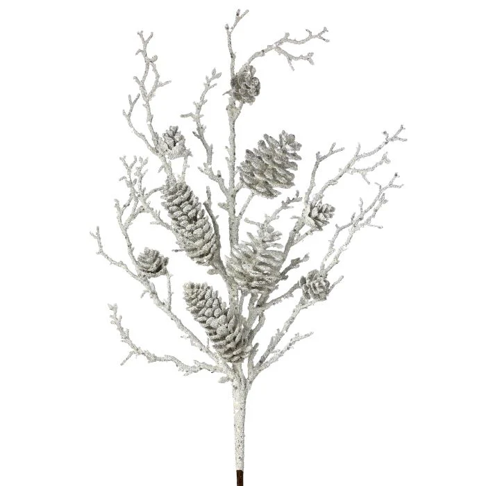Snowy Glitter Cone Spray w/Branch, 24"