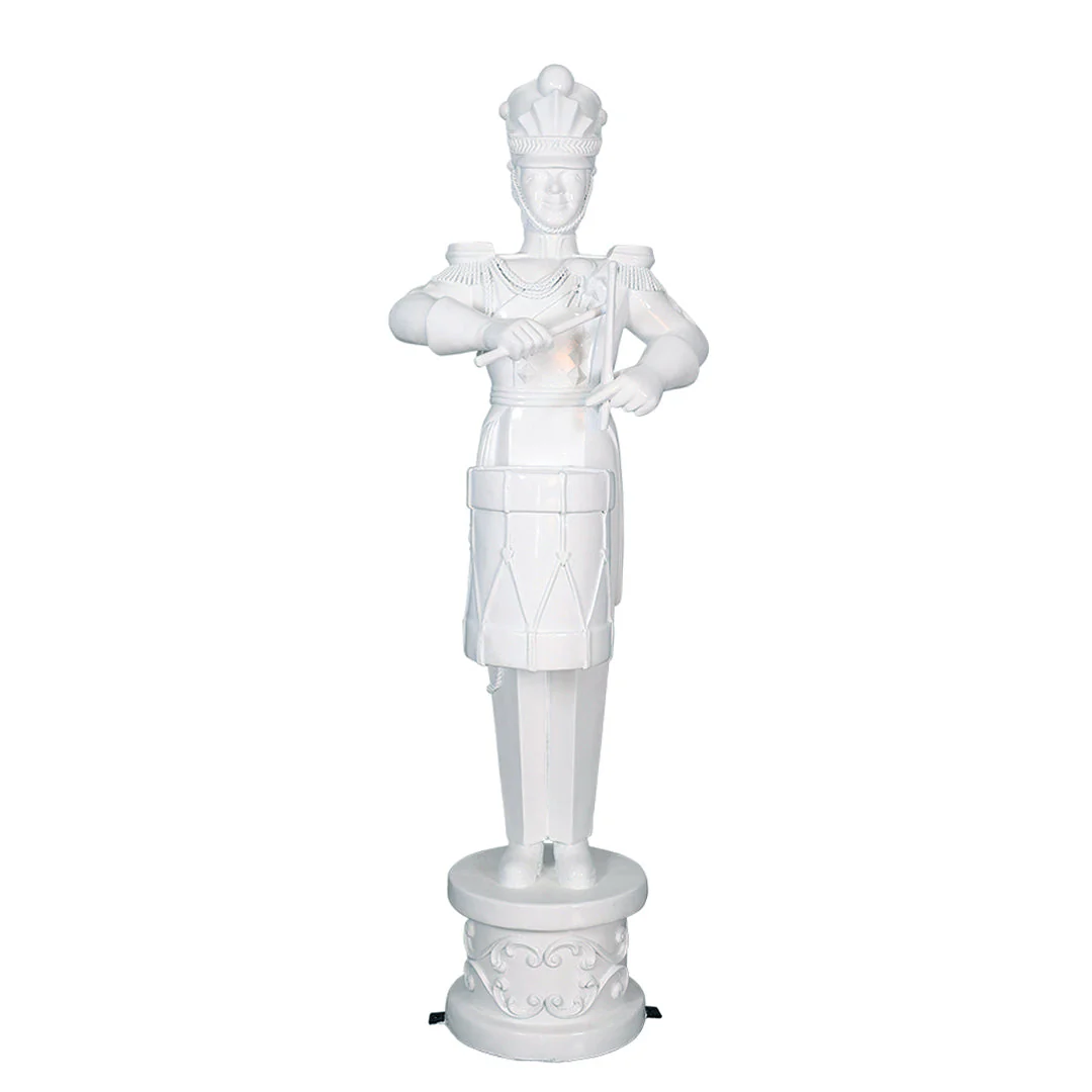 Large Fiberglass Soldier Playing Drum Figure, 79" (Metallic White)
