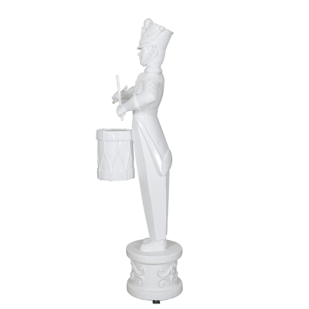 Large Fiberglass Soldier Playing Drum Figure, 79" (Metallic White) - Image 2