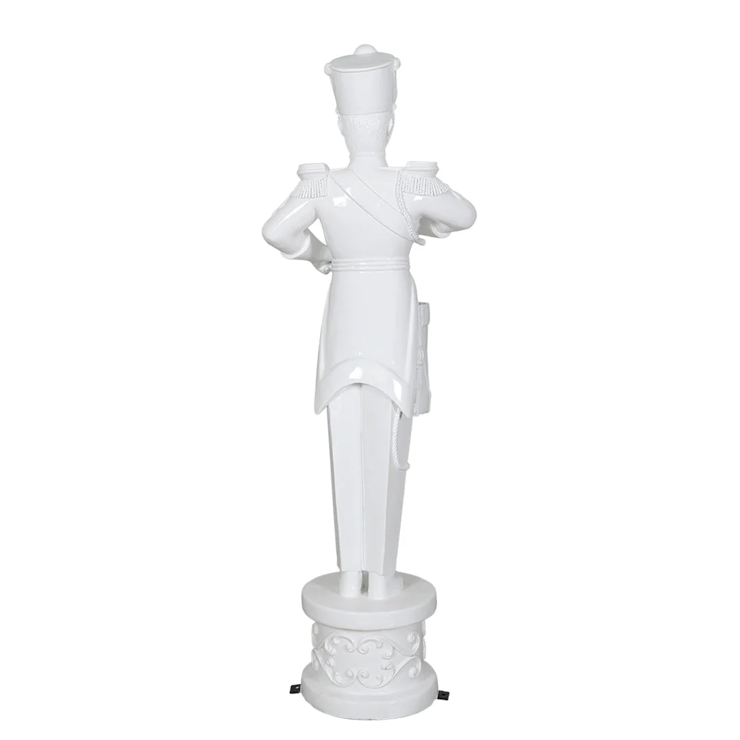 Large Fiberglass Soldier Playing Drum Figure, 79" (Metallic White) - Image 3