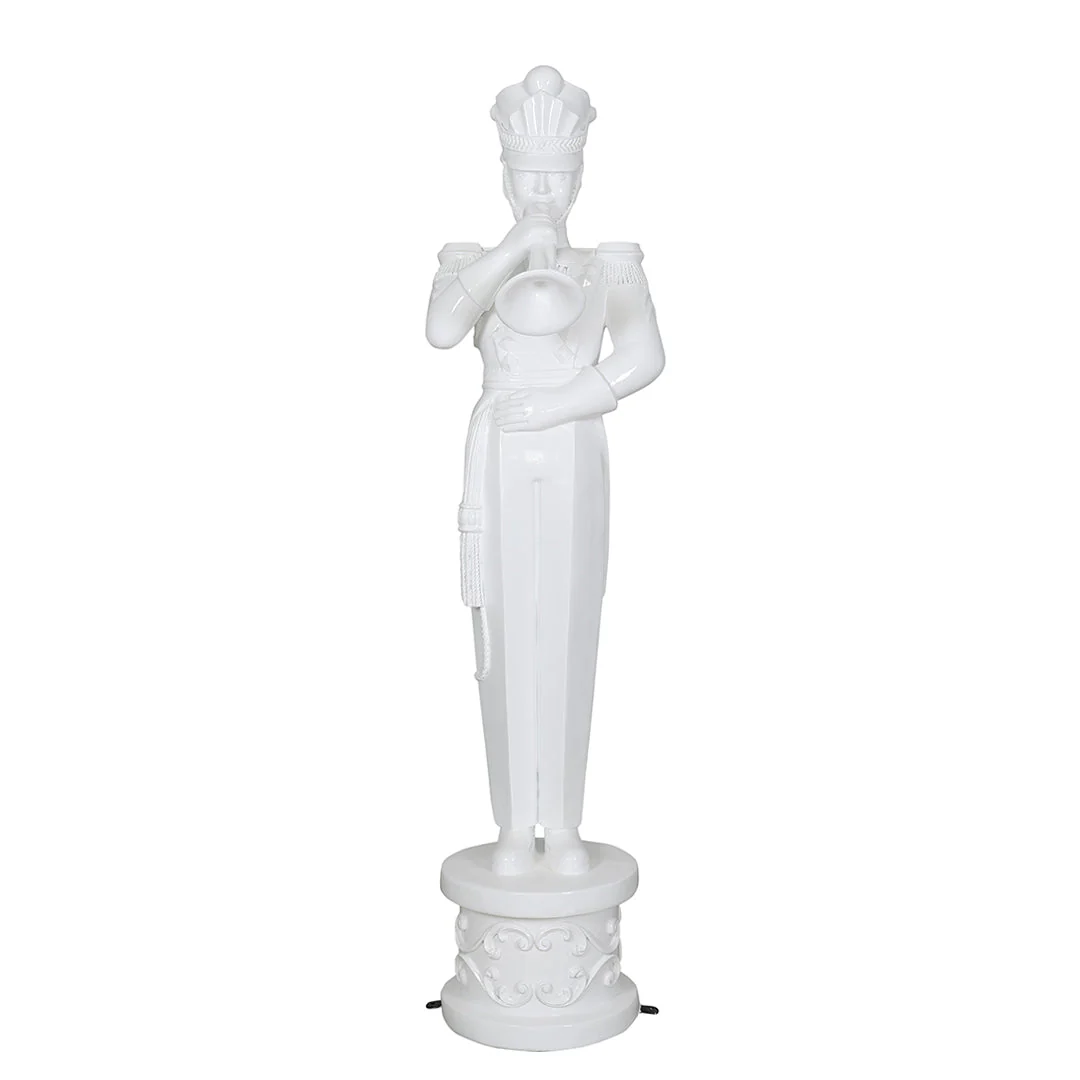 Large Fiberglass Soldier Playing Trumpet Figure, 79" (Metallic White)