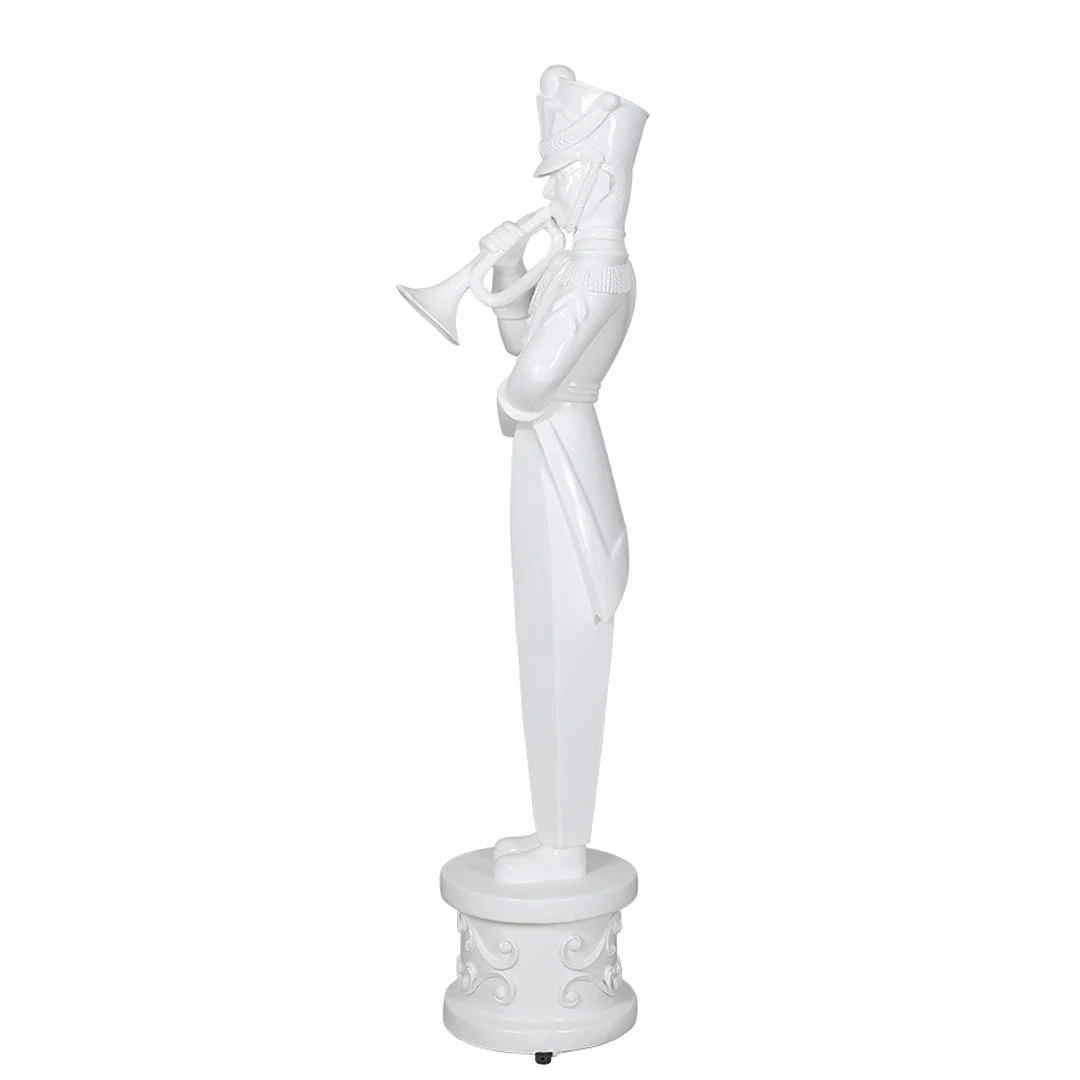 Large Fiberglass Soldier Playing Trumpet Figure, 79" (Metallic White) - Image 2