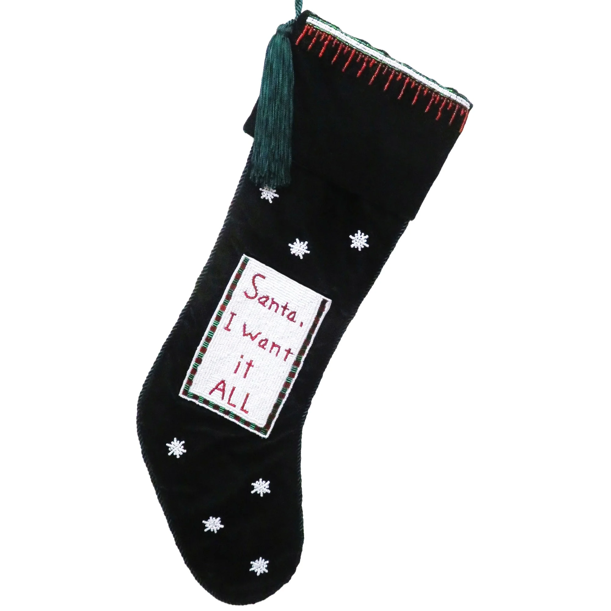 Stocking Green Ash Velvet W/ "Santa I Want It All" Long Pocket - Image 2