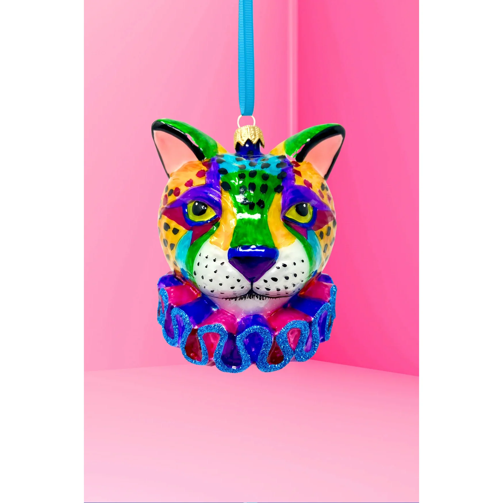 Technicolor Cheetah Glass Ornament, 4.25"