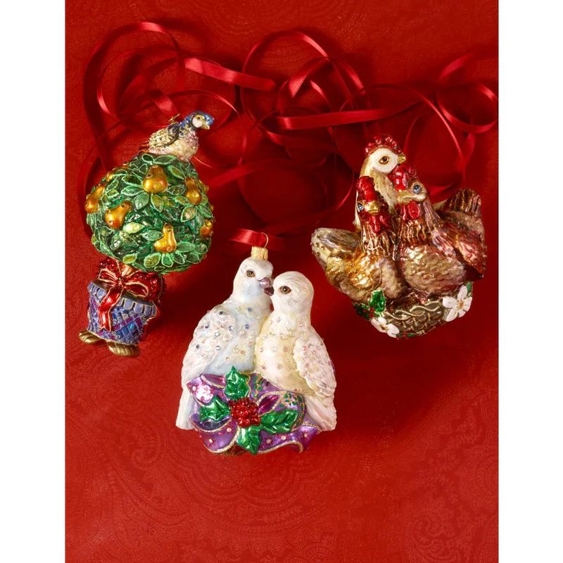 Three French Hens Glass Ornament, 5.75" - Image 3
