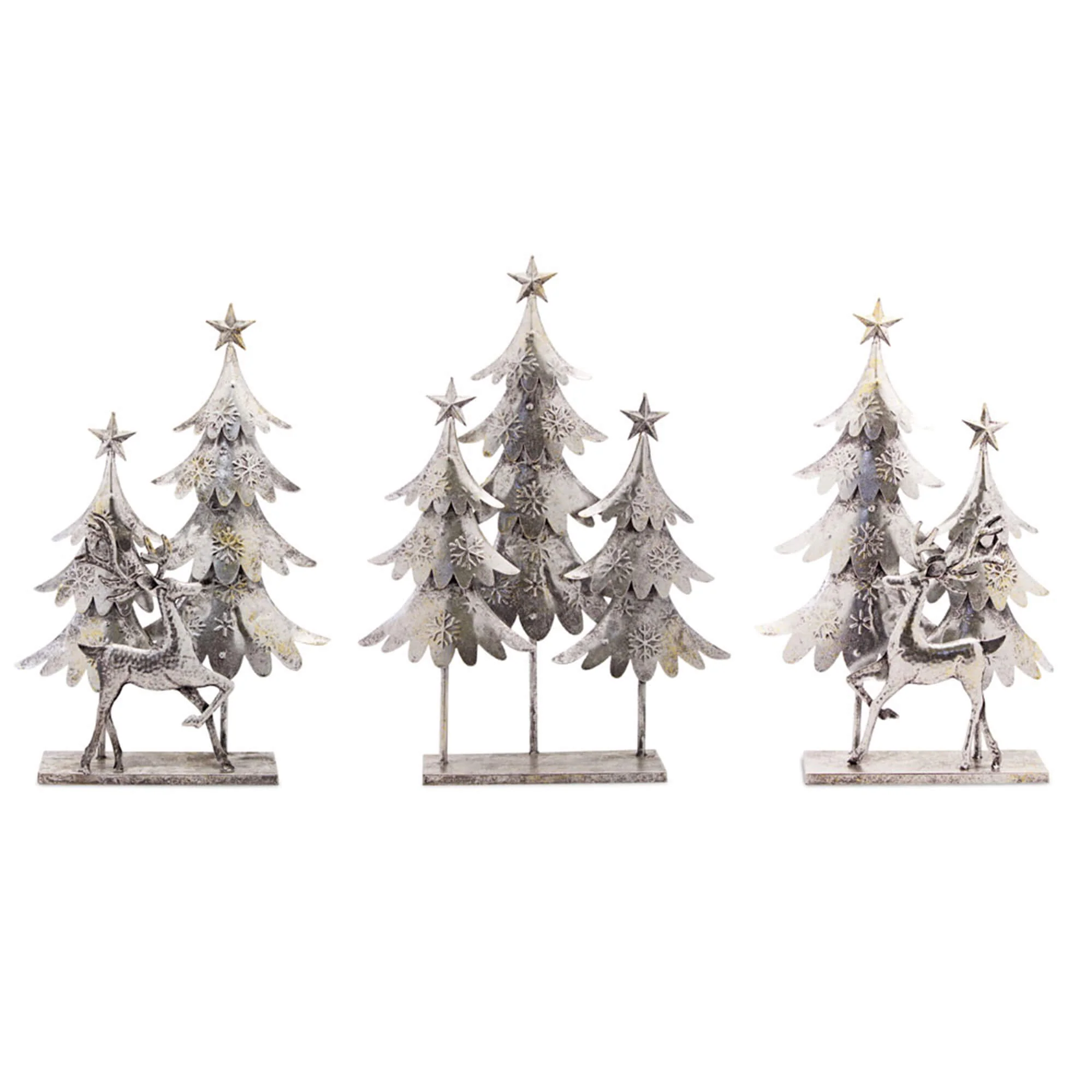Metal Tree and Deer (Set of 3) 15.5"L x 23.5"H, 15.25"L x 25.5"H