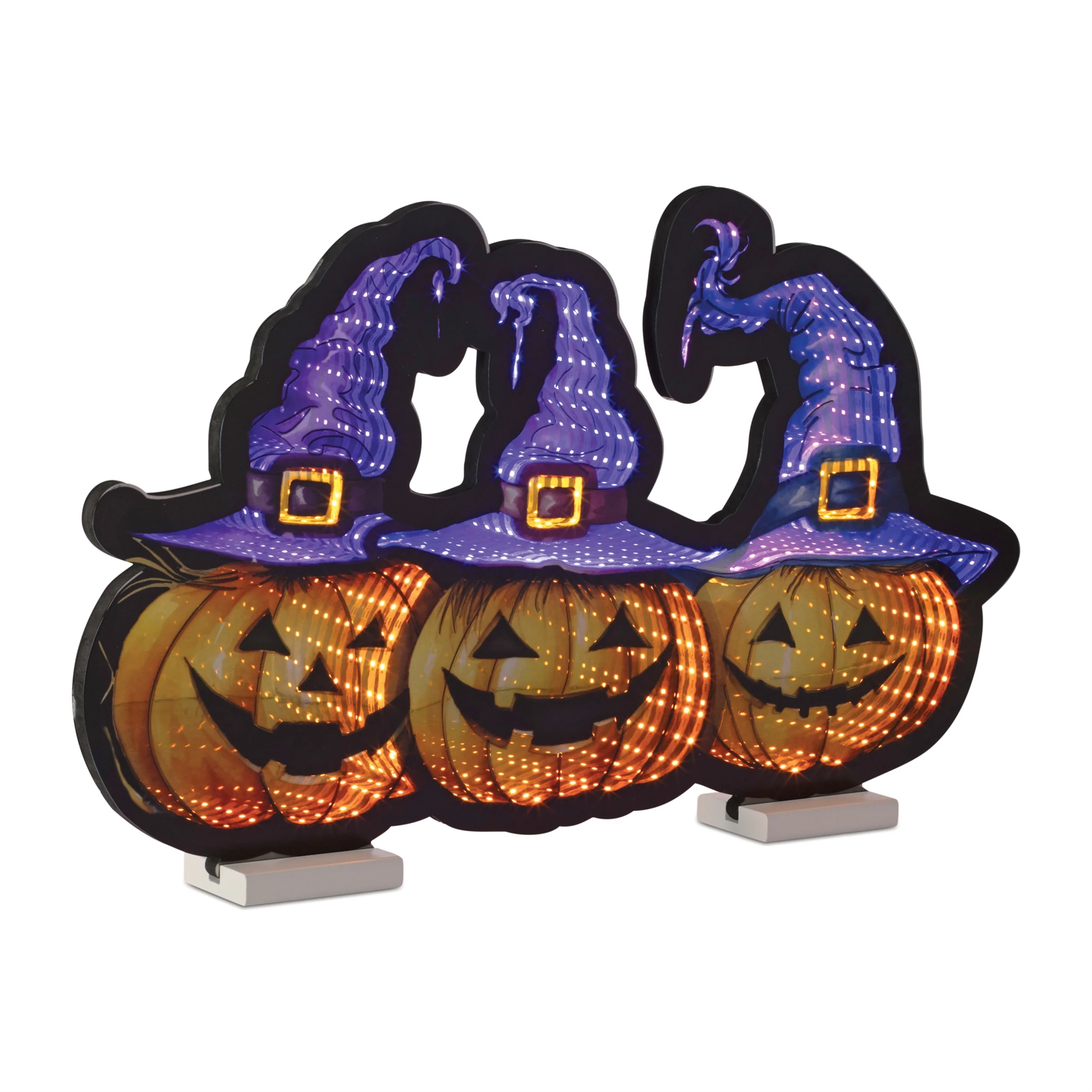 Triple Jack-O-Lantern w/Witches Hats Infinity Light, Acrylic w/UL Plug, 15"
