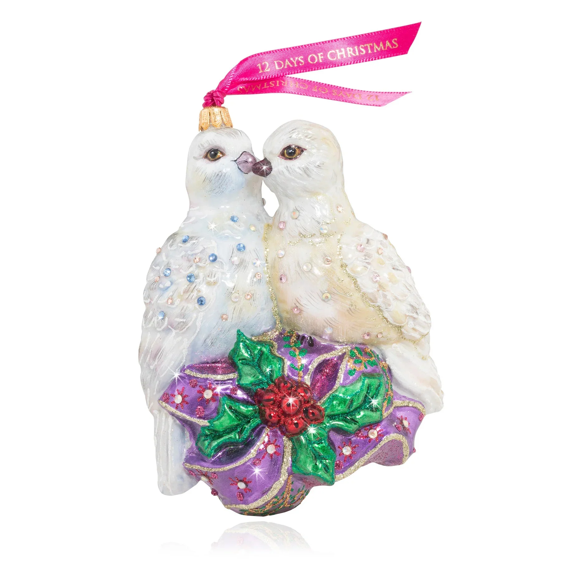Two Turtle Doves Glass Ornament, 5.75"