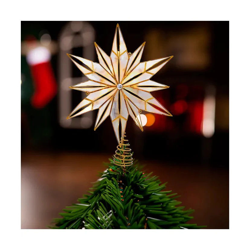 UL 10-Light Capiz Star With Center Gem Treetop, 10.24" - Image 2