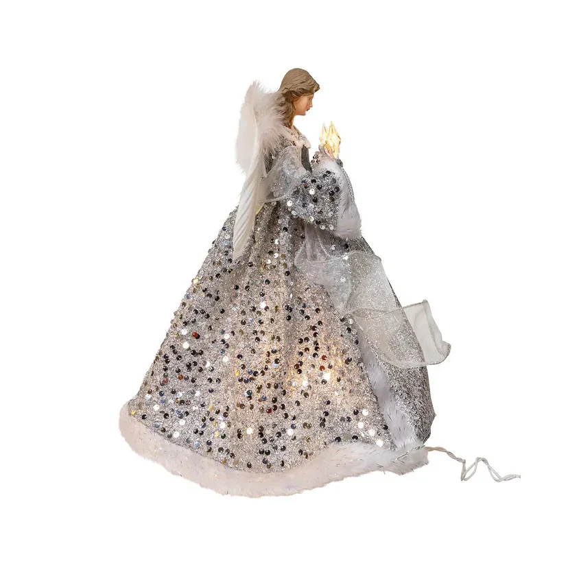 UL 10-Light Silver & Ivory Angel Treetop, 14" - Image 2