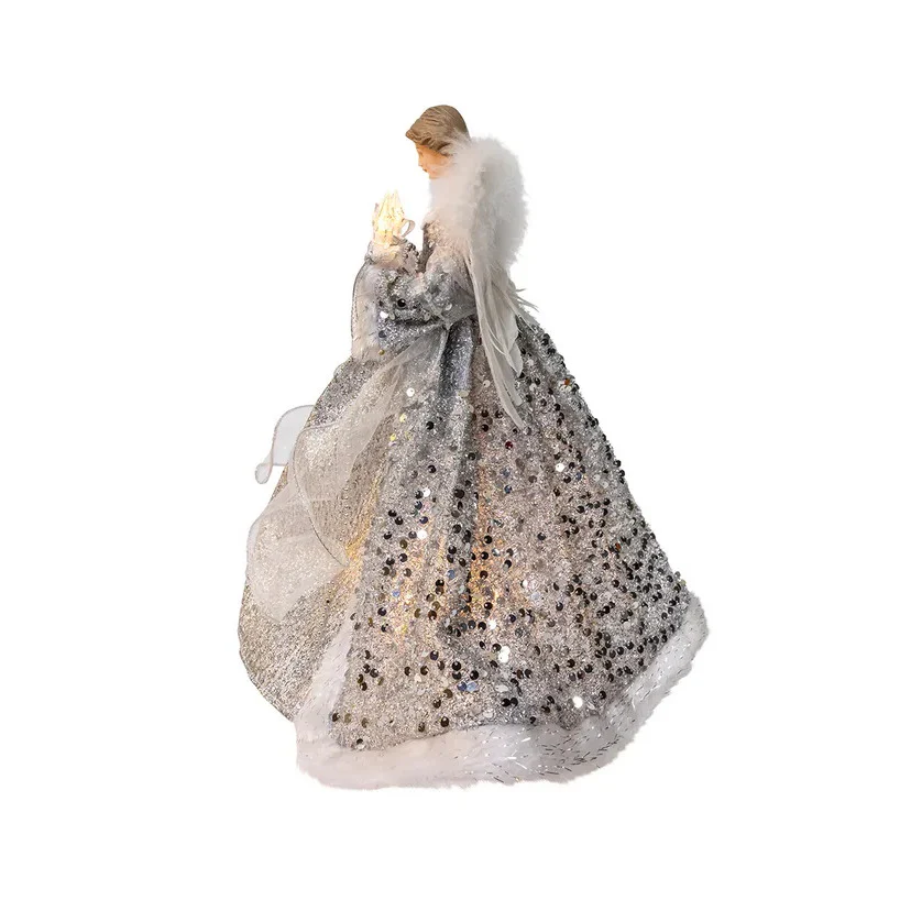 UL 10-Light Silver & Ivory Angel Treetop, 14" - Image 3