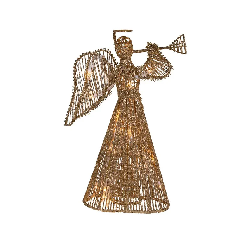 UL 20-Light Gold Glittered Angel Treetop, 12" - Image 3