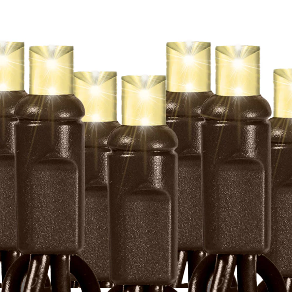 Warm White Mini Light Set, Brown Wire, 50' (100 bulbs, 6" spacing)