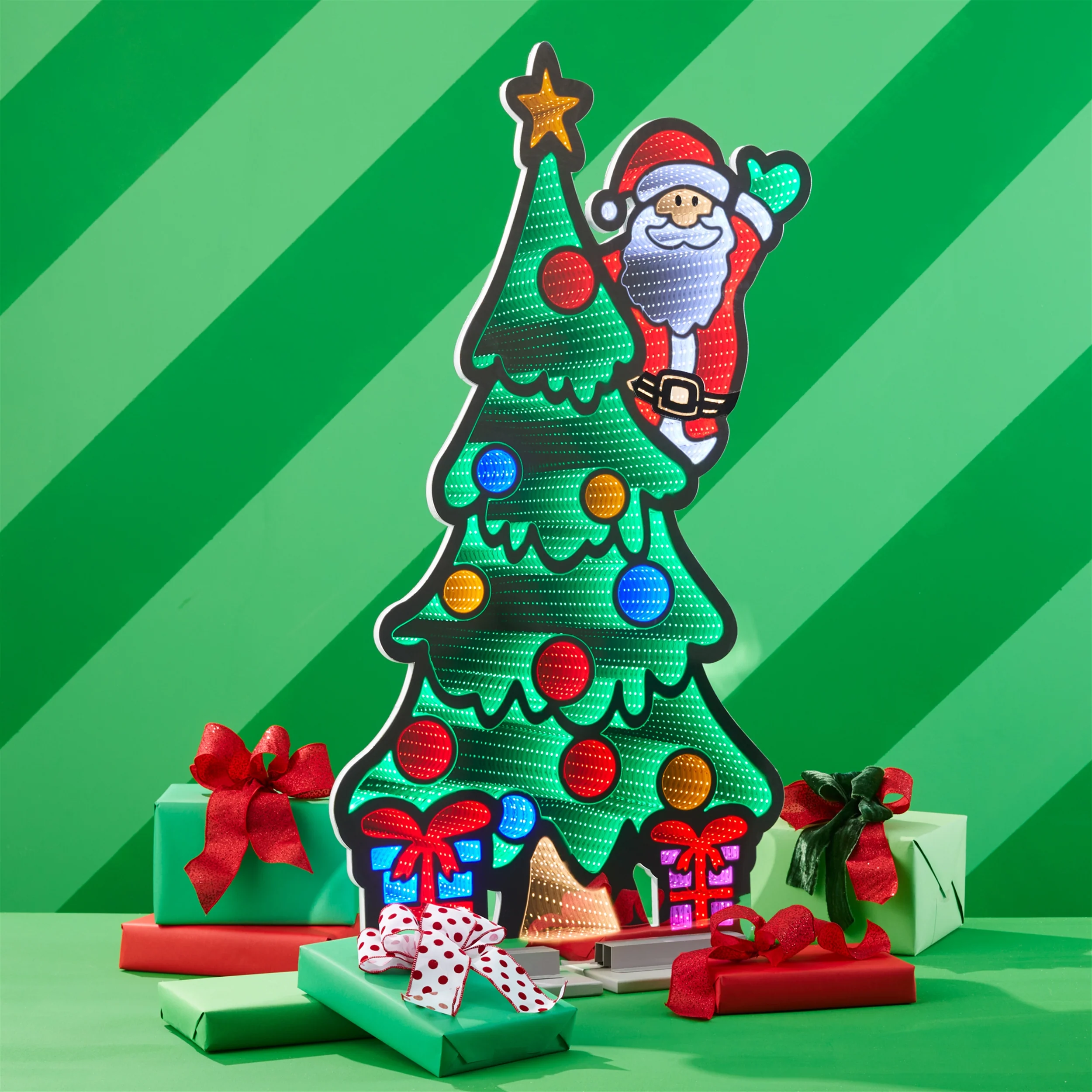 Waving Santa On Christmas Tree Infinity Light, Acrylic w/UL Plug, 48" - Image 3