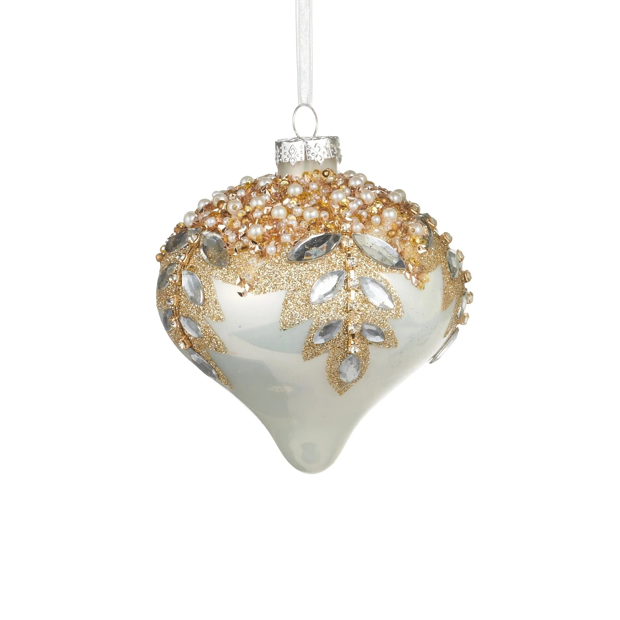 White Gem Encrusted Glass Ornament, 4" - 5" (3 styles - sold individually) - Image 2