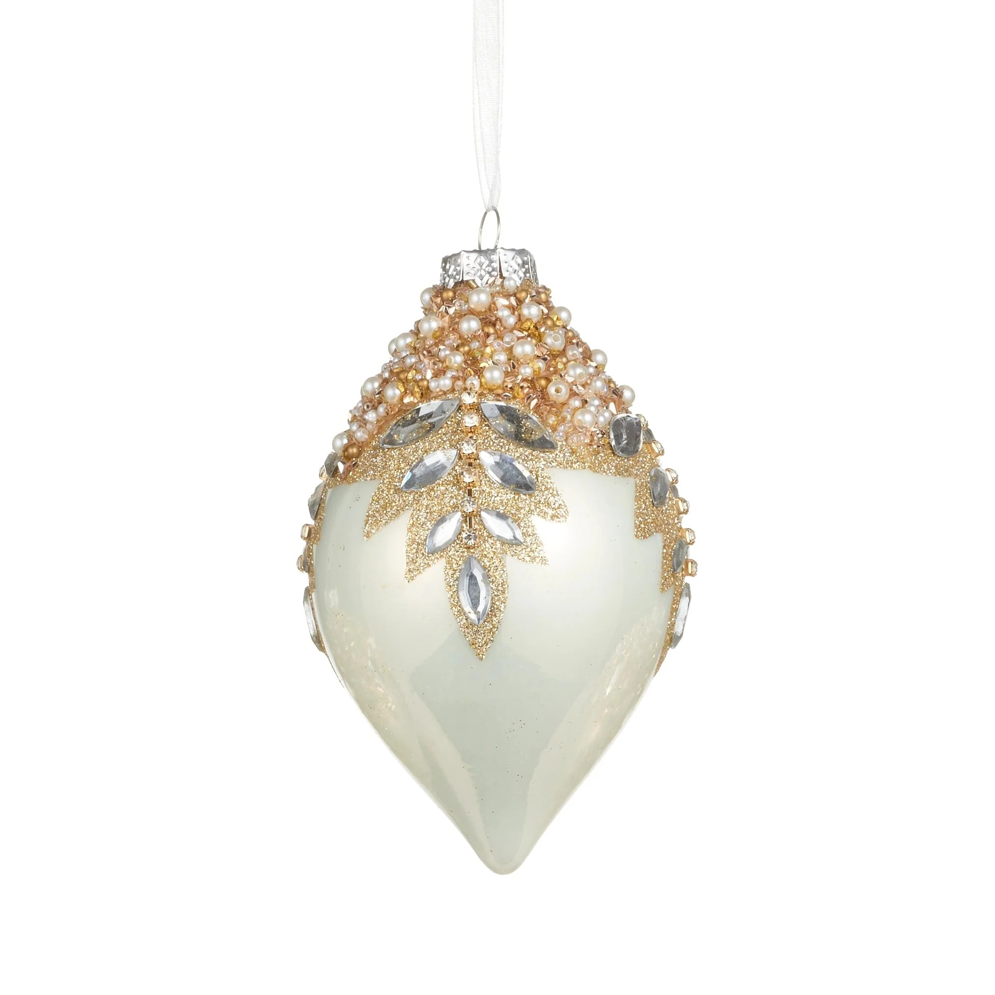 White Gem Encrusted Glass Ornament, 4" - 5" (3 styles - sold individually) - Image 3