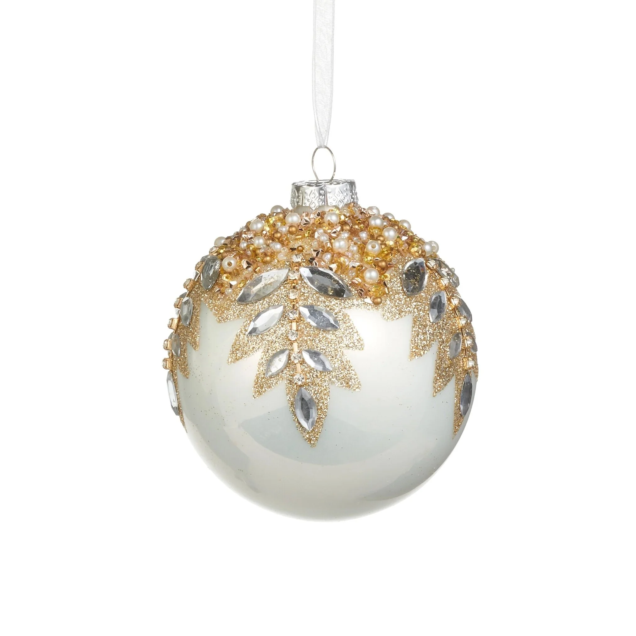White Gem Encrusted Glass Ornament, 4" - 5" (3 styles - sold individually) - Image 4