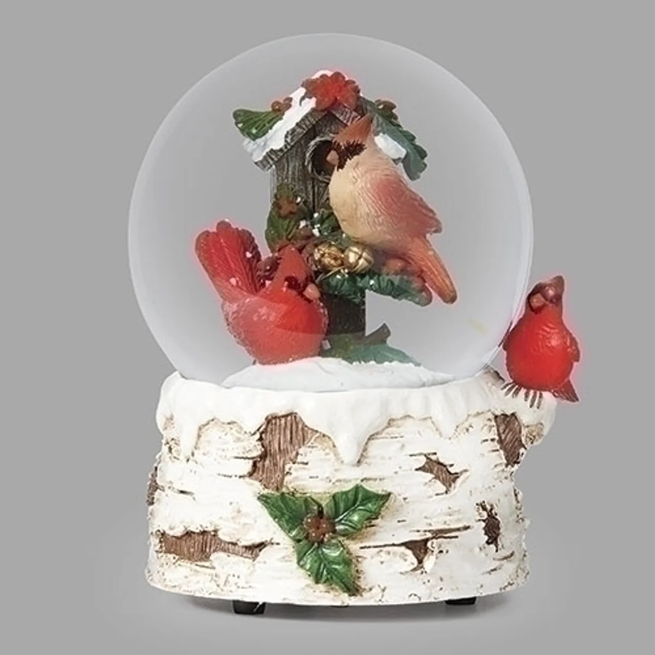Wind-Up Musical Cardinal Dome Birch Base Waterglobe, 5.5"