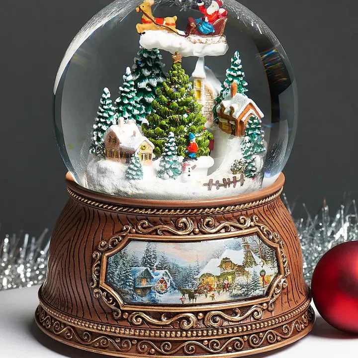 Wind-Up Musical Village Dome w/ Rotating Santa & Tree, 5.7" - Image 2
