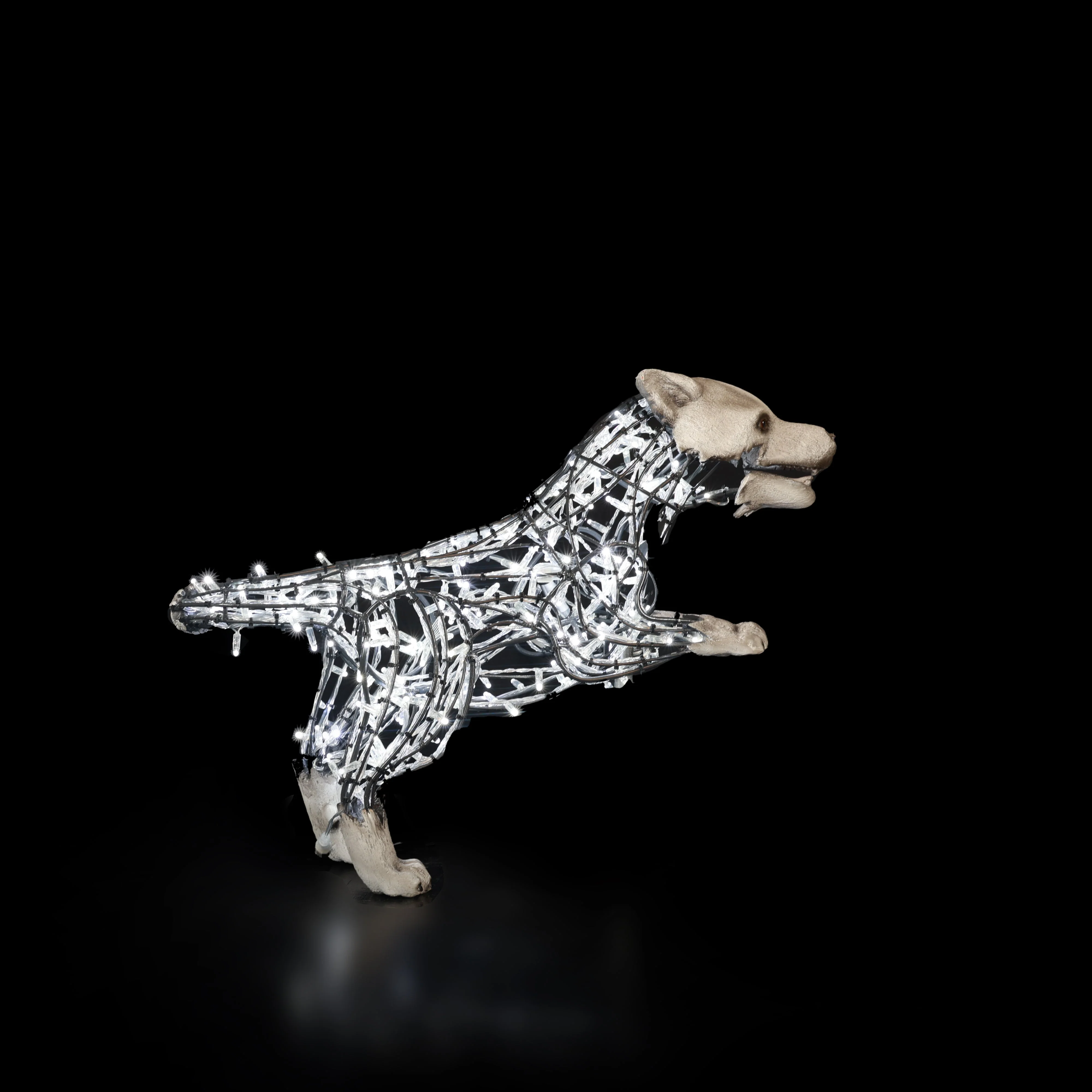 Large Wolf Lucky Figure, LED Lit w/Fiberglass (White), 31"