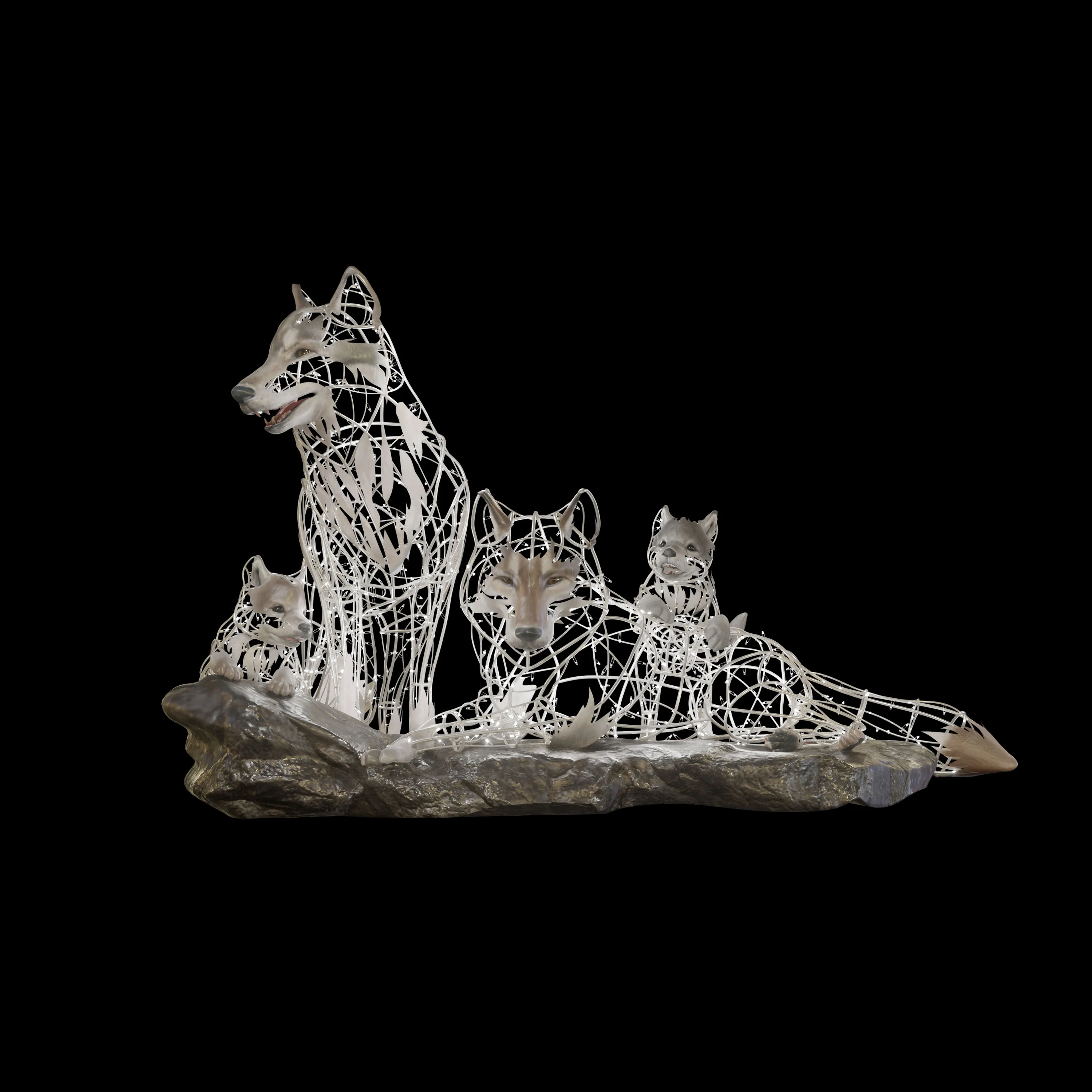 Large Wolf Lucky Figure, LED Lit w/Fiberglass (White), 31" - Image 2
