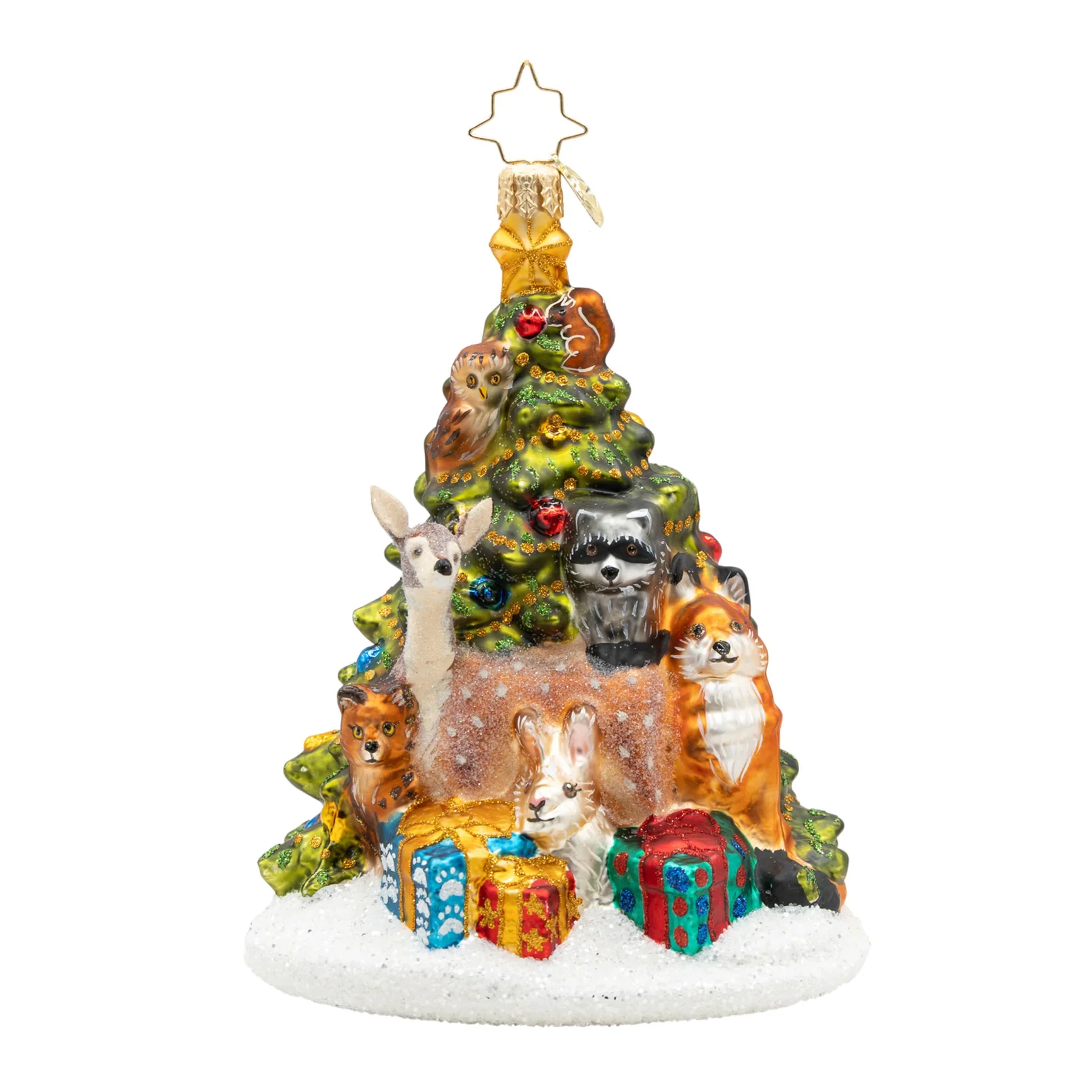 Woodland Celebration Christmas Tree Glass Ornament, 6" - Image 2