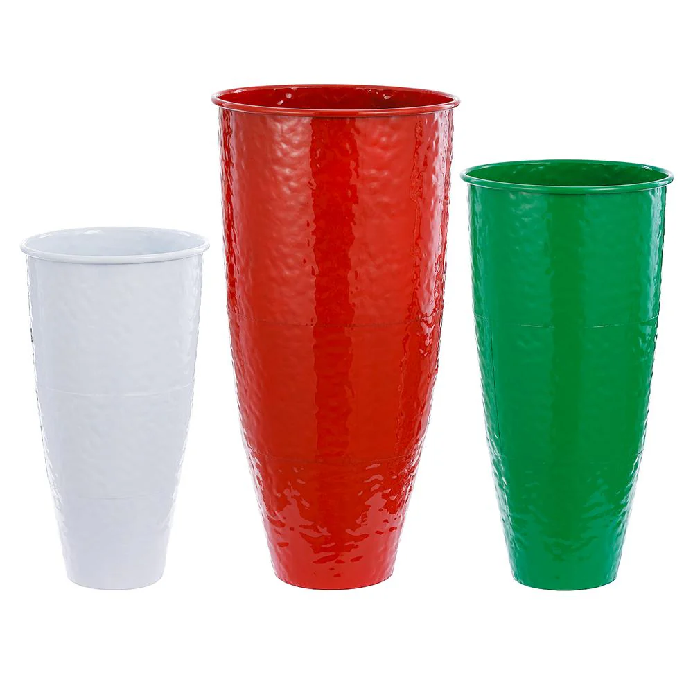Yellow/Red/Green Metal Planter Set, 19.5" - 28" (Set of 3)